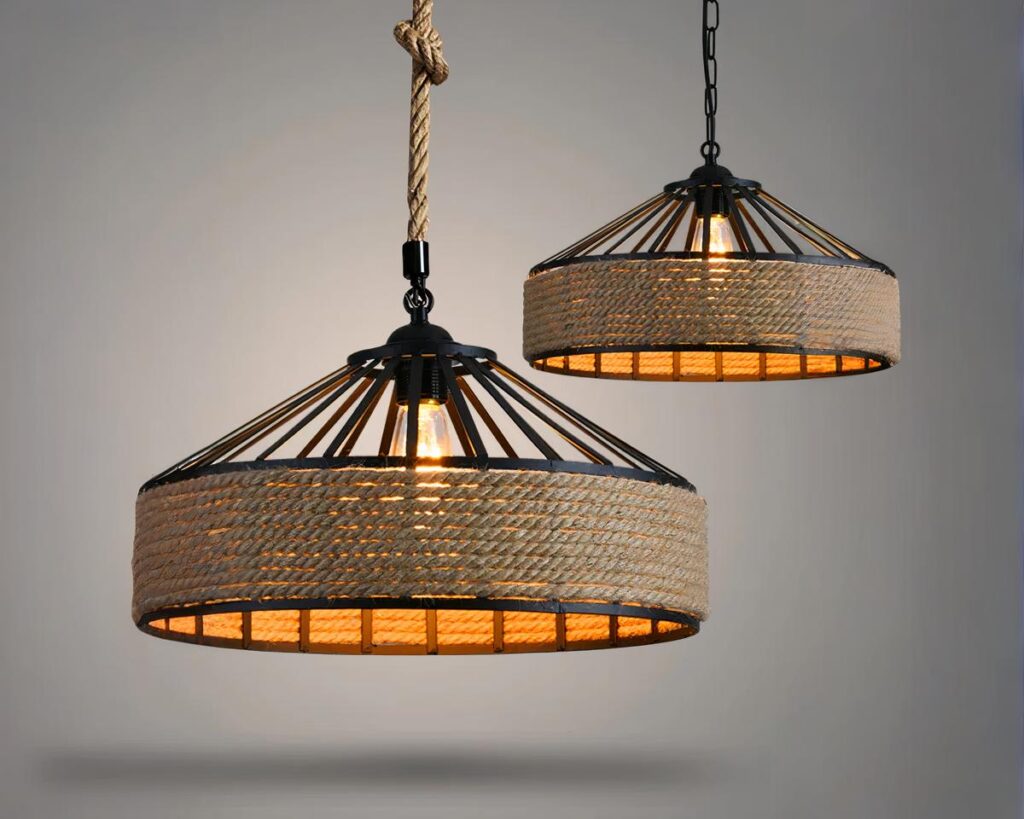 Suspension naturelle design et moderne sur fond gris