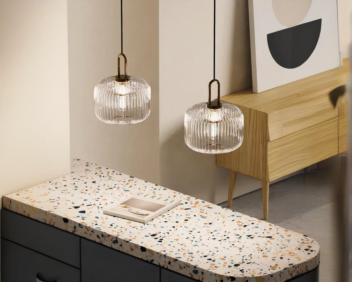 Suspension vintage moderne en pierre de verre