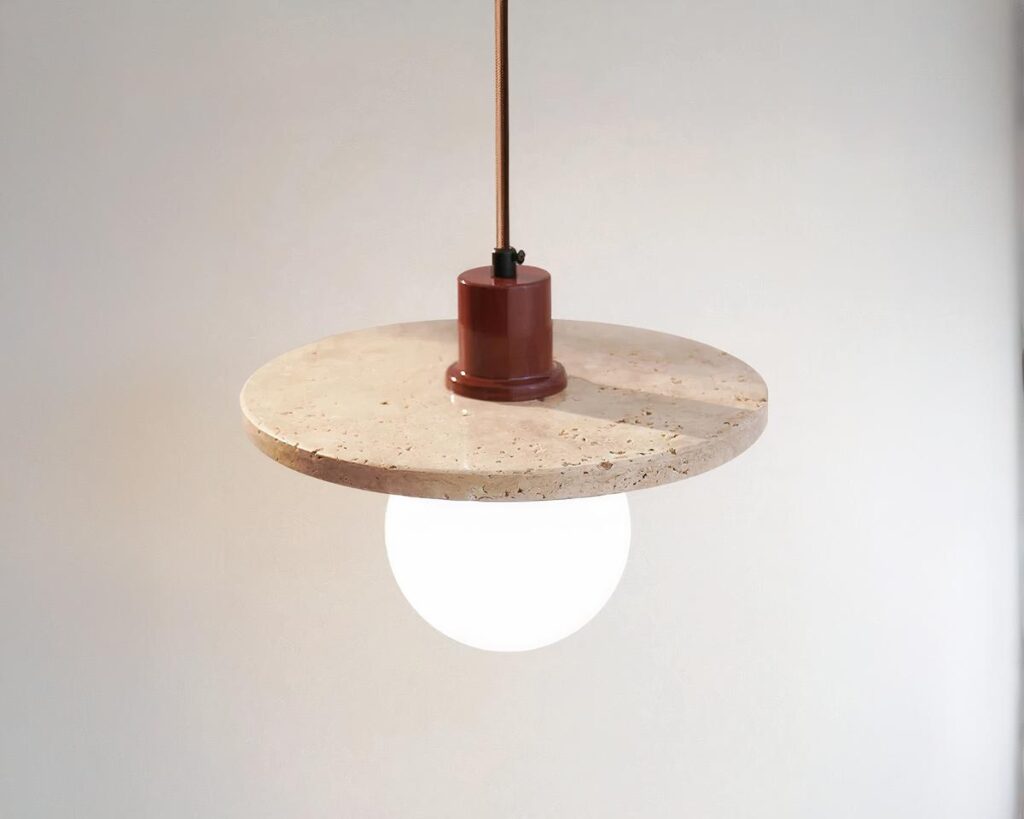 Suspension ampoule design et moderne en pierre allumée sur fond gris