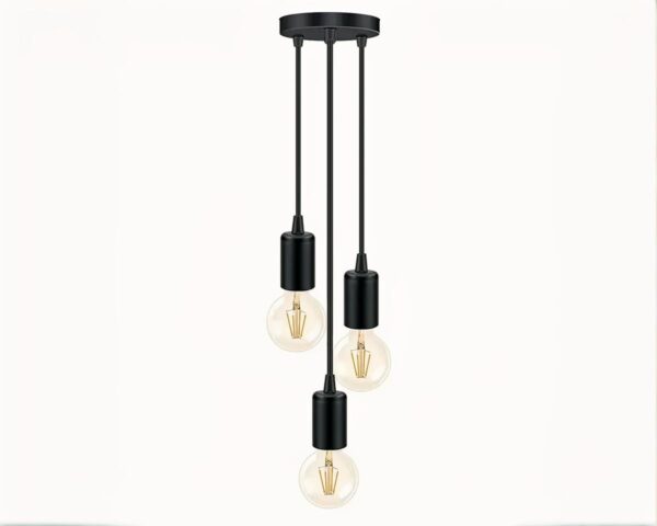 Suspension ampoule noire moderne et décorative sur fond blanc