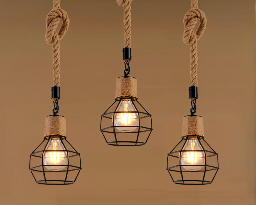 Suspension ampoule vintage au style industriel allumée