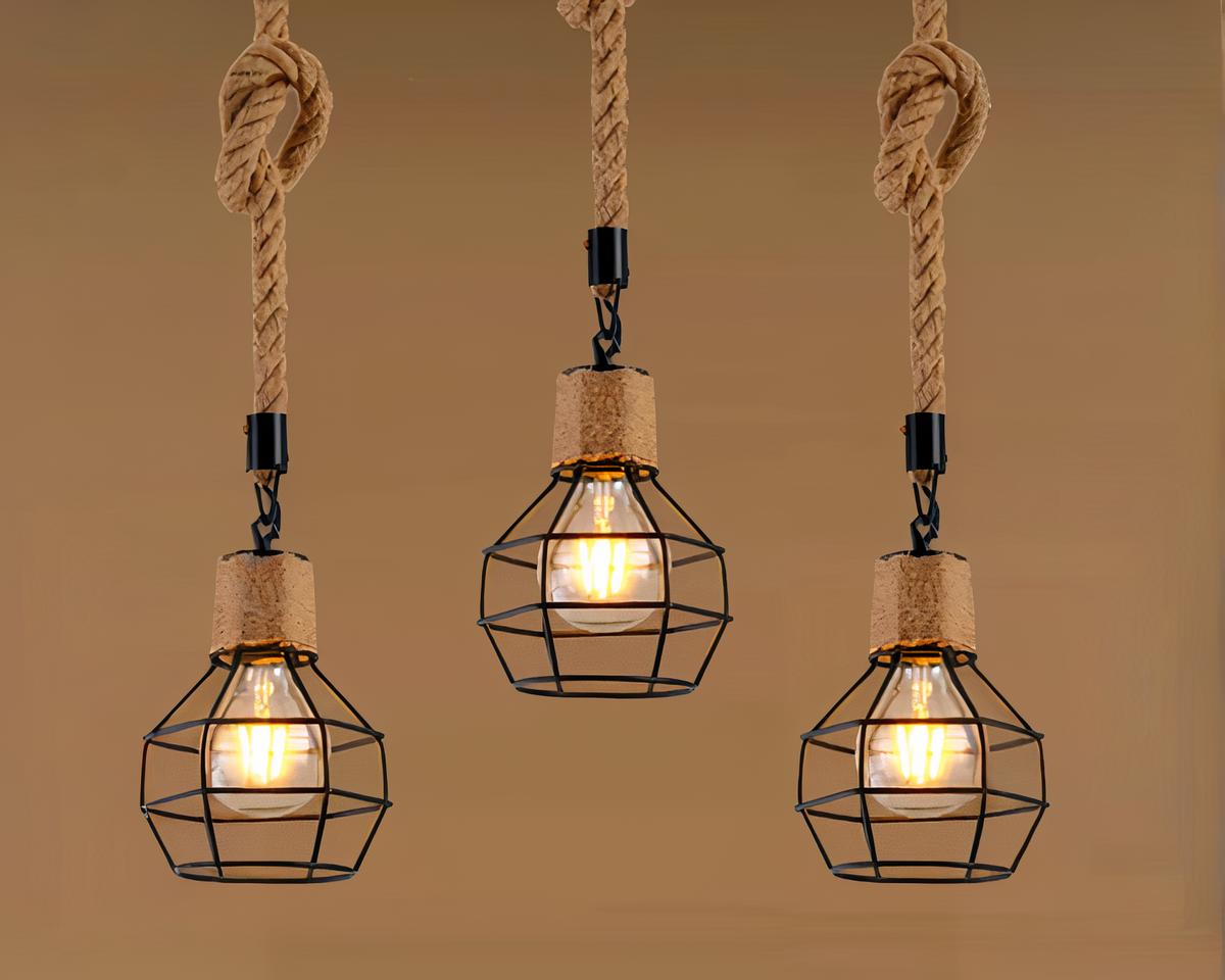 Suspension ampoule vintage au style industriel allumée