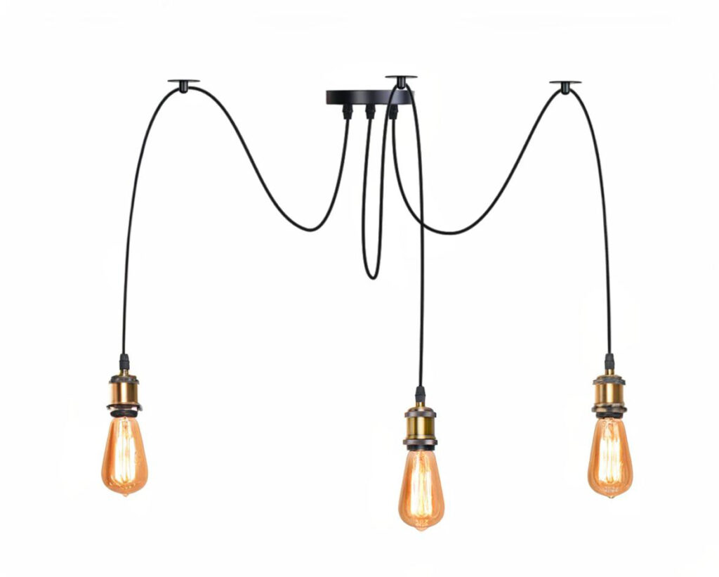 Suspension araignée au design rétro et vintage noire sur fond blanc