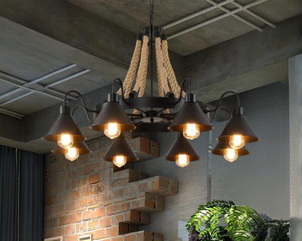 Suspension corde vintage et élégante durable allumée dans un intérieur