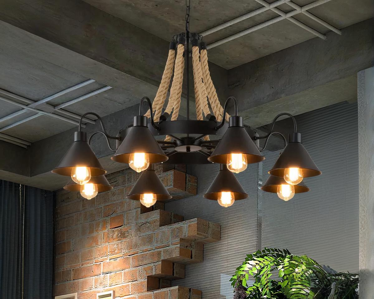 Suspension corde vintage et élégante durable allumée dans un intérieur