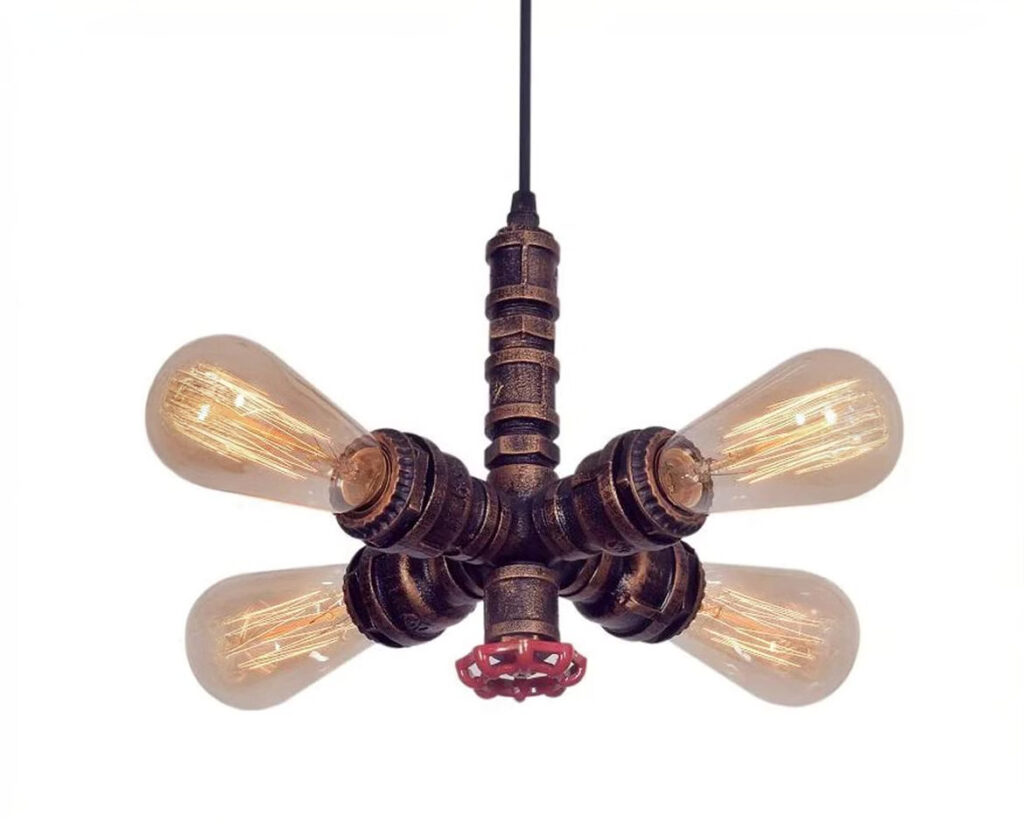 Suspension industrielle au design en croix sur fond blanc