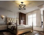 Suspension industrielle noire et vintage en fer dans une chambre