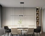 Suspension LED chic et moderne allumée dans une salle à manger