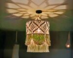 Suspension macramé blanche de style nordique allumée au plafond