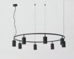 Suspension métal circulaire à 8 têtes sur fond gris