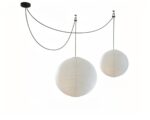Suspension papier japonais à deux sphères sur fond blanc