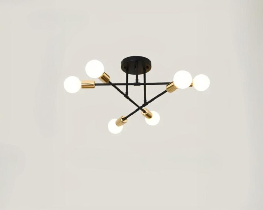 Suspension salon moderne à six ampoules sur fond gris
