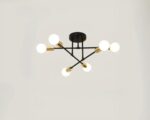 Suspension salon moderne à six ampoules sur fond gris