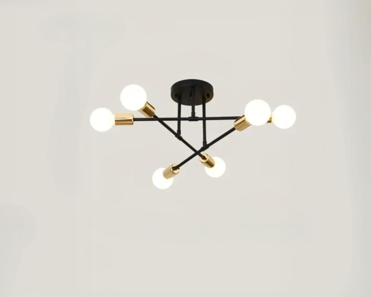 Suspension salon moderne à six ampoules sur fond gris