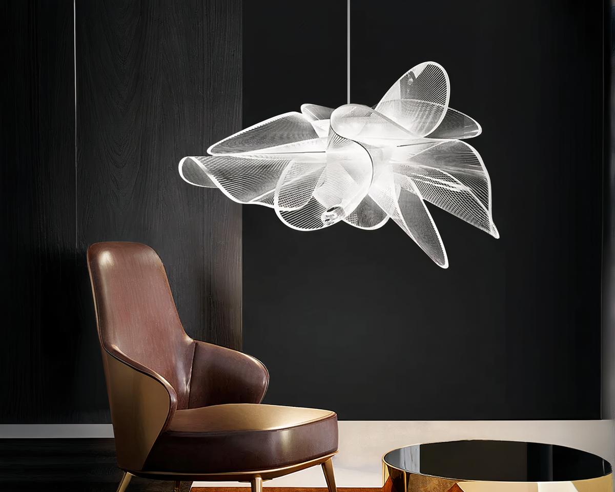 Suspension salon nordique au design floral dans un salon