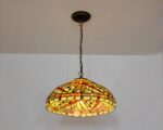 Suspension style Tiffany en verre coloré jaune orangé