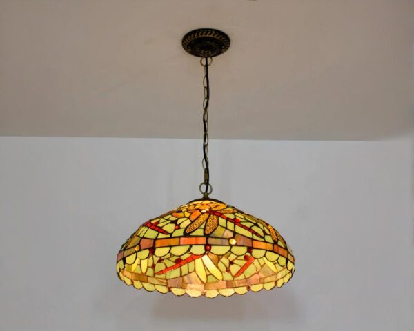 Suspension style Tiffany en verre coloré jaune orangé
