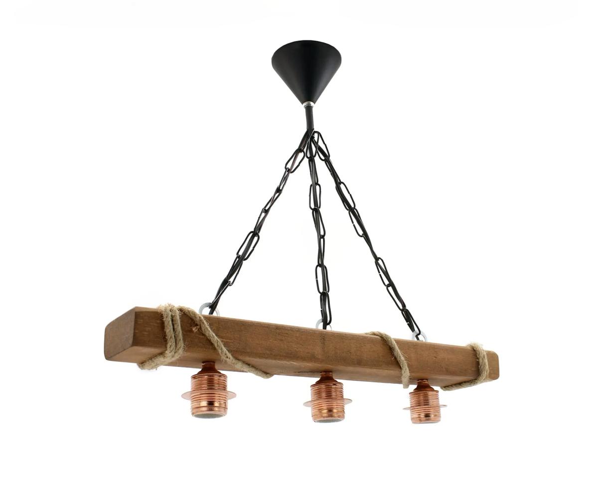 Suspension trois lampes vintage et raffinée en bois