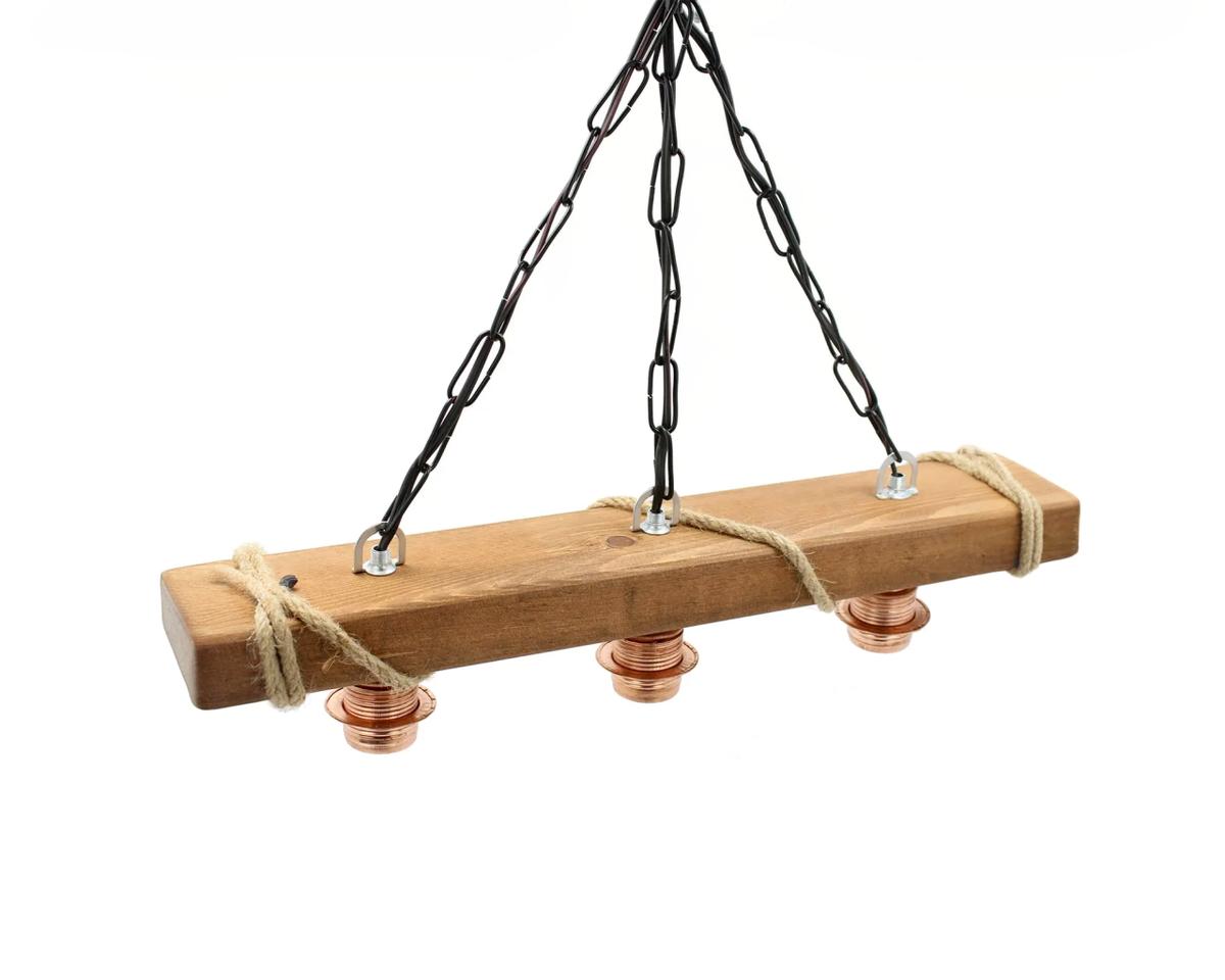 Suspension trois lampes vintage et raffinée en bois