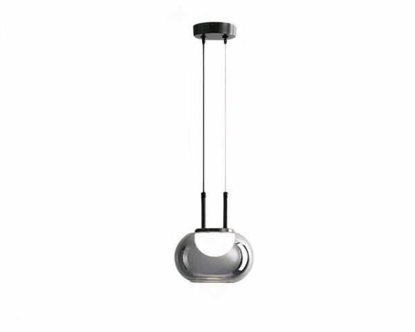 Suspension verre fumé LED contemporaine à éclairage doux sur fond blanc