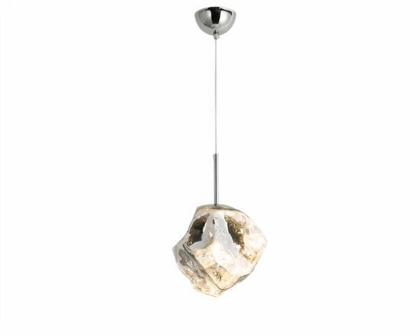 Suspension ronde en pierre de verre, ressemblant à une roche.