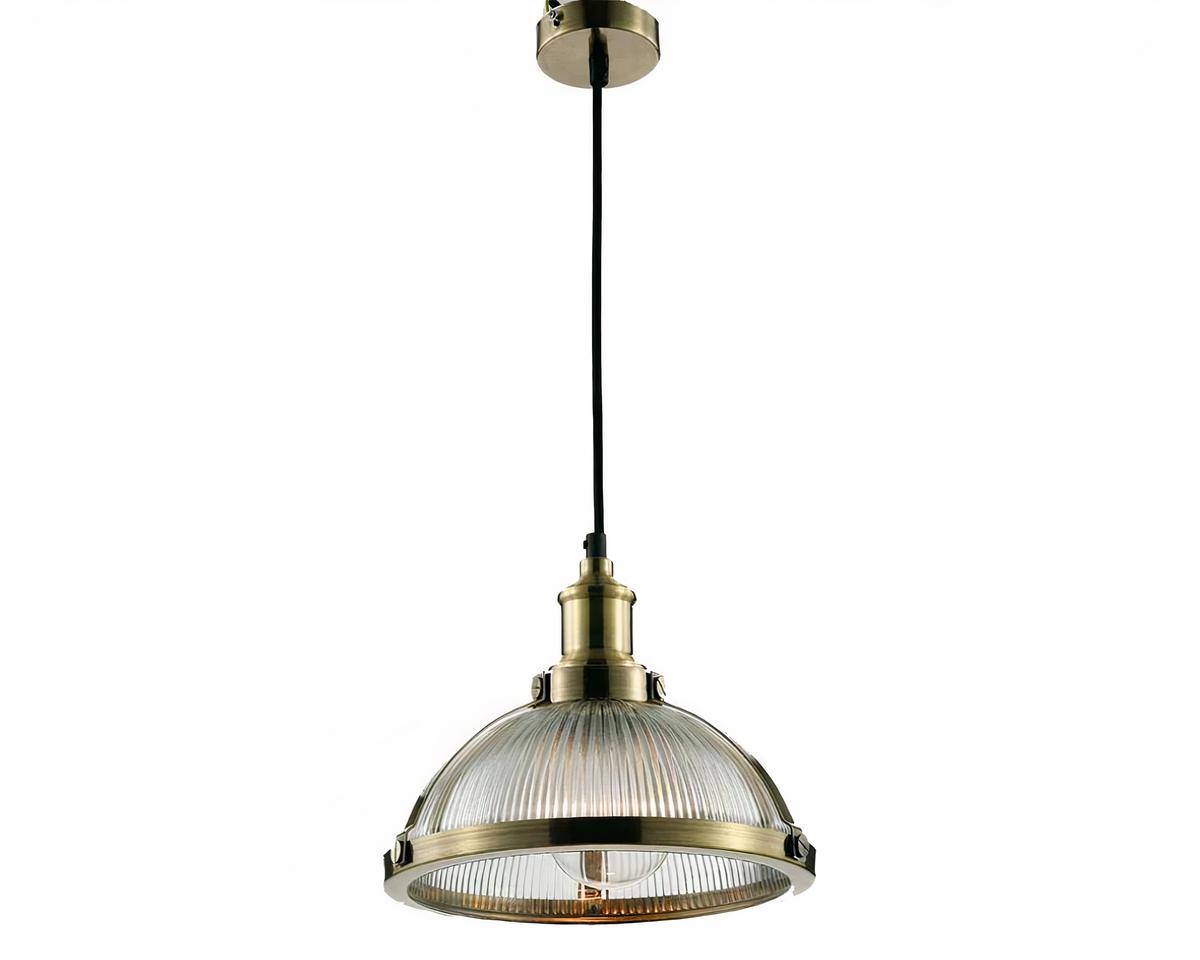 Suspension en verre style vintage, avec un abat-jour rond.