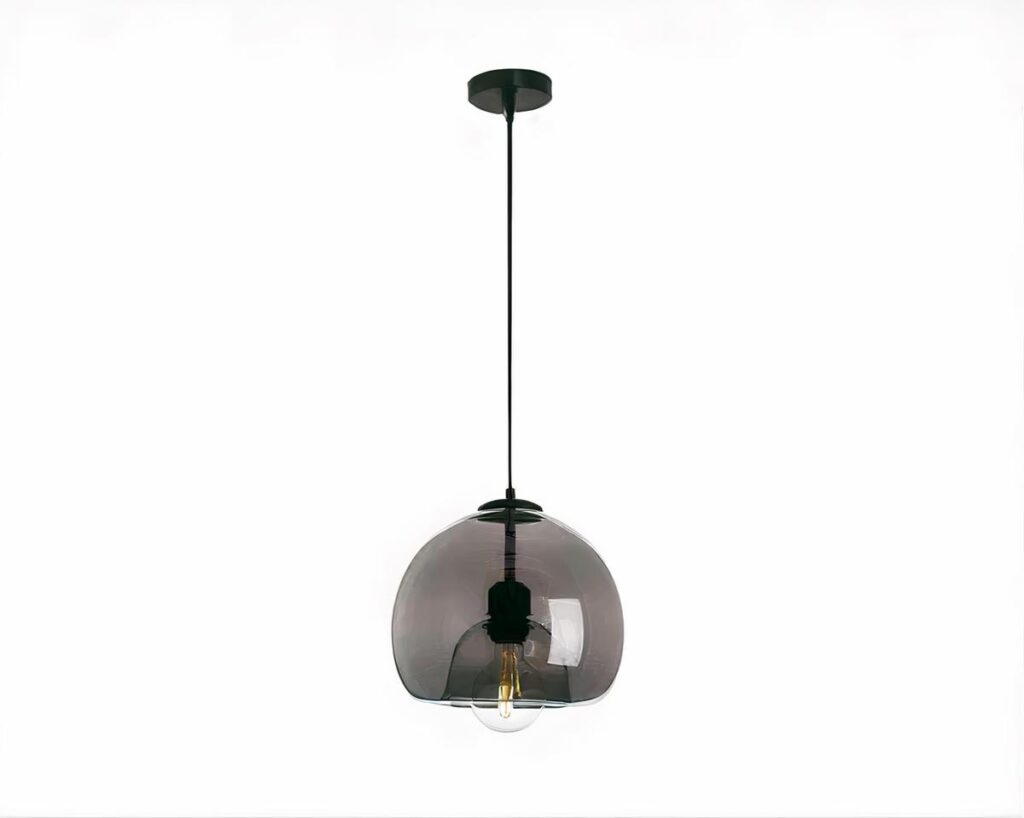 Suspension verre fumé LED grise et design sur fond blanc