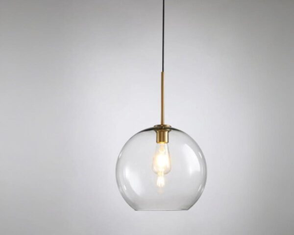 Suspension verre ronde au design moderne sur fond gris