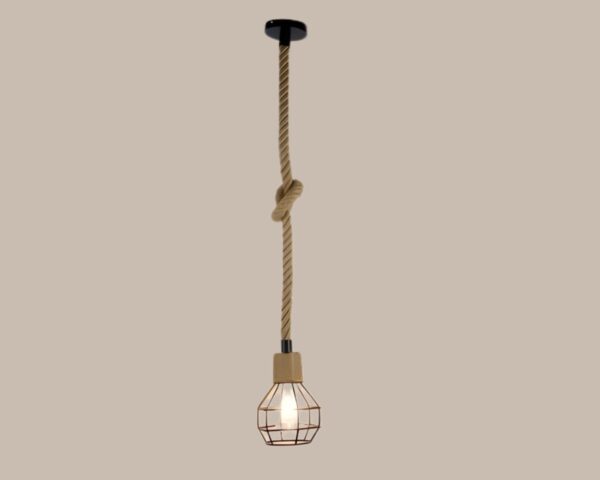 Suspension corde vintage au style industriel sur fond beige rosé
