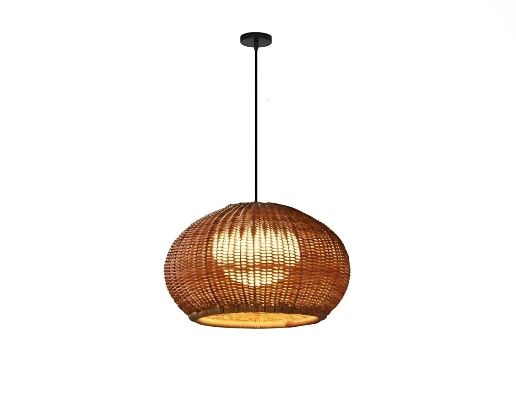 Suspension bois marron de style japonais sur fond blanc.
