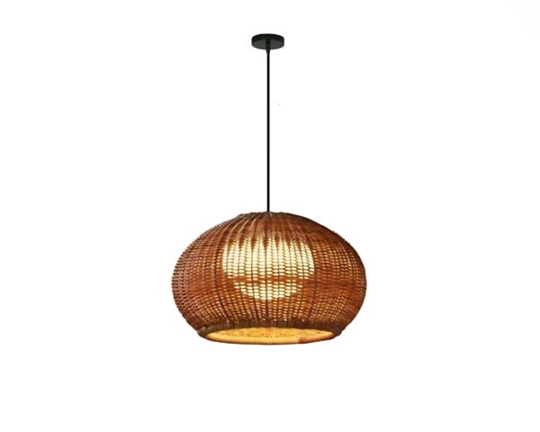 Suspension bois marron de style japonais sur fond blanc.