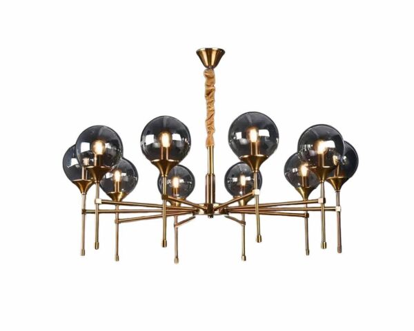 Suspension ampoule LED dorée et minimaliste sur fond blanc