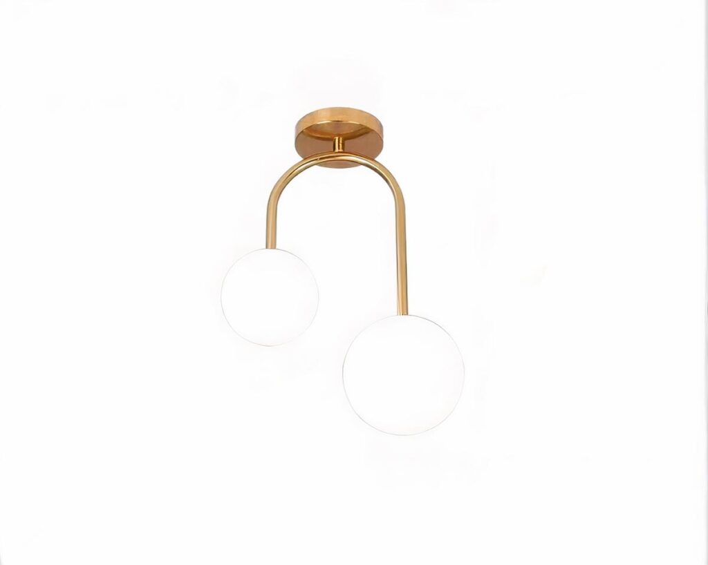 Suspension boule LED chic à deux têtes sur fond blanc