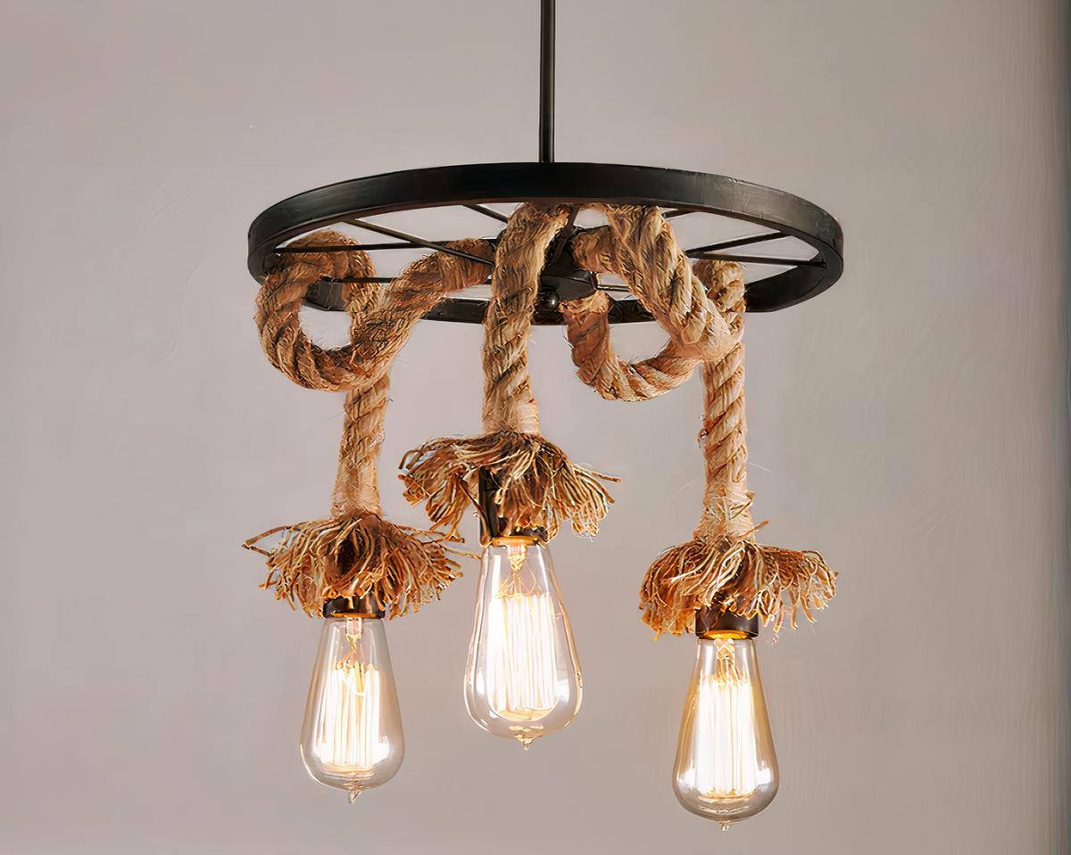 Suspension corde vintage à trois têtes sur fond gris