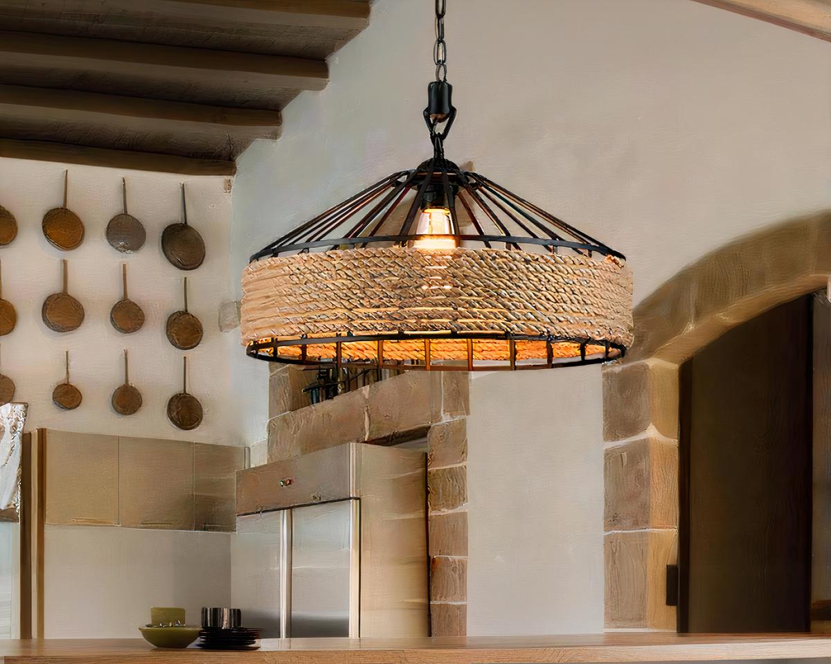 Suspension corde de chanvre au design rétro dans une pièce