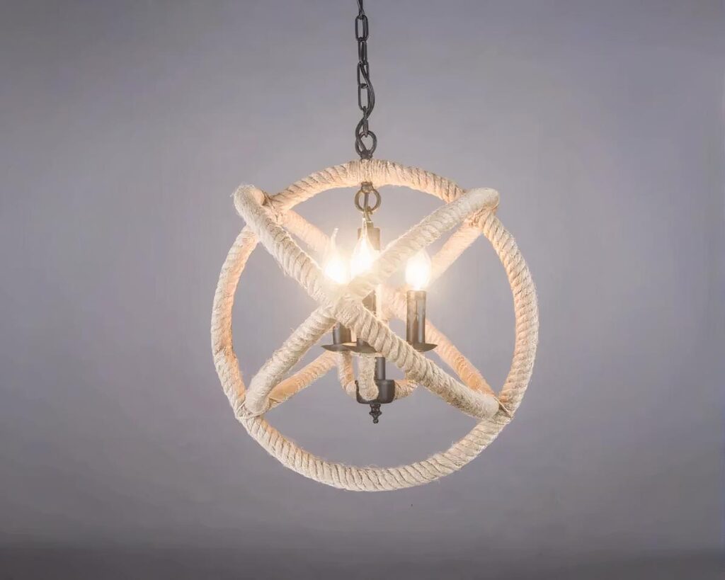 Suspension corde ronde de style vintage sur fond gris