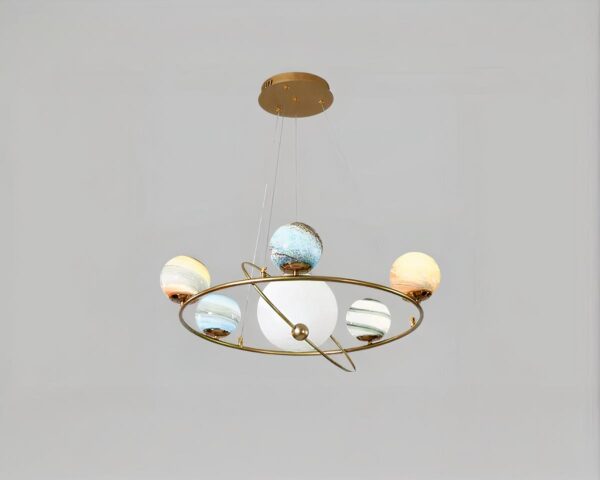 Suspension créative LED en forme de planètes sur fond gris