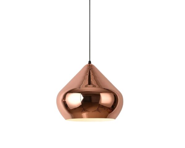Suspension cuivre rose et épurée sur fond blanc