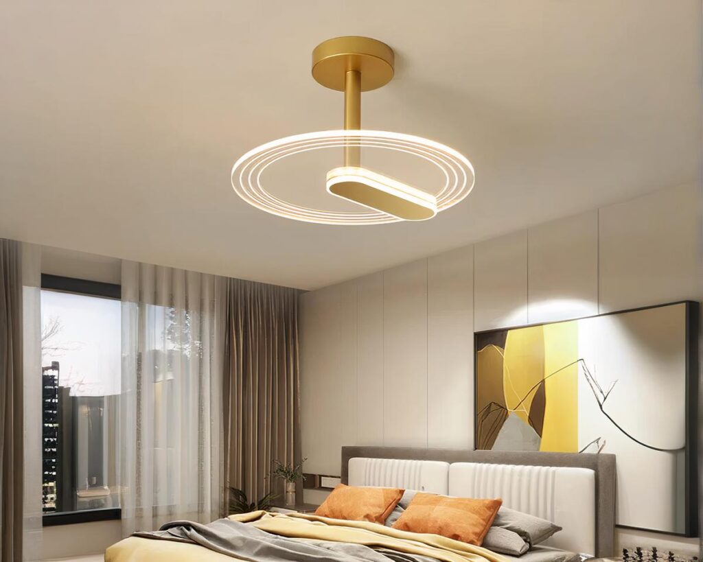 Suspension design et circulaire de style nordique dans une chambre