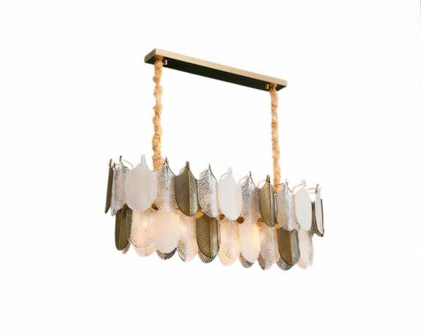 Suspension feuille LED élégante et raffinée sur fond blanc