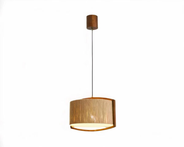 Suspension japonaise LED tendance en rotin sur fond blanc