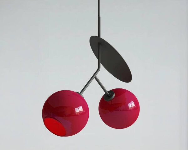 Suspension LED sophistiquée en forme de cerise sur fond gris