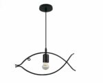 Suspension LED style industriel en forme de poisson sur fond blanc