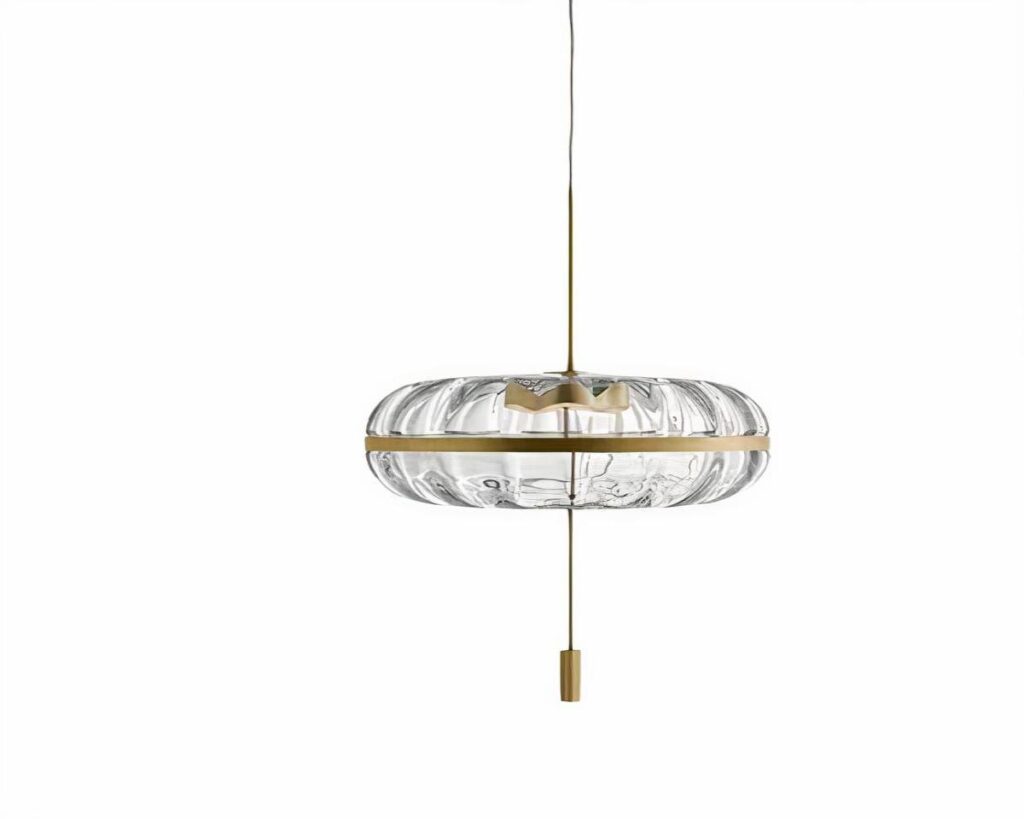 Suspension moderne LED luxueuse et sophistiquée sur fond blanc