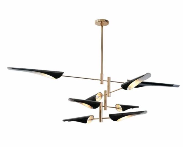 Suspension moderne et originale à 6 têtes sur fond blanc