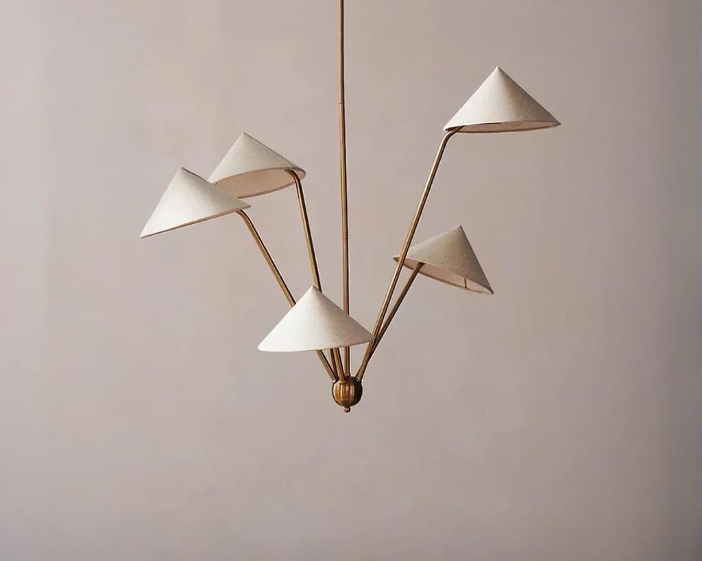 Suspension multiple avec têtes en forme de cône sur fond gris