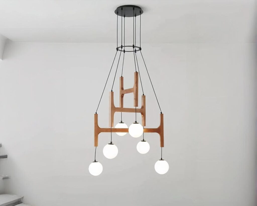 Suspension rétro LED minimaliste à six têtes sur fond gris