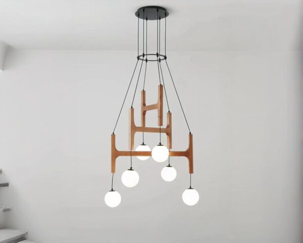 Suspension rétro LED minimaliste à six têtes sur fond gris