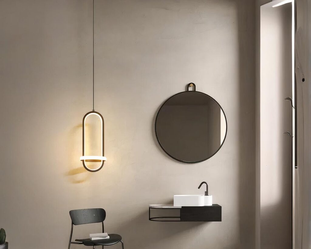 Suspension scandinave en forme d’épingle sur fond gris