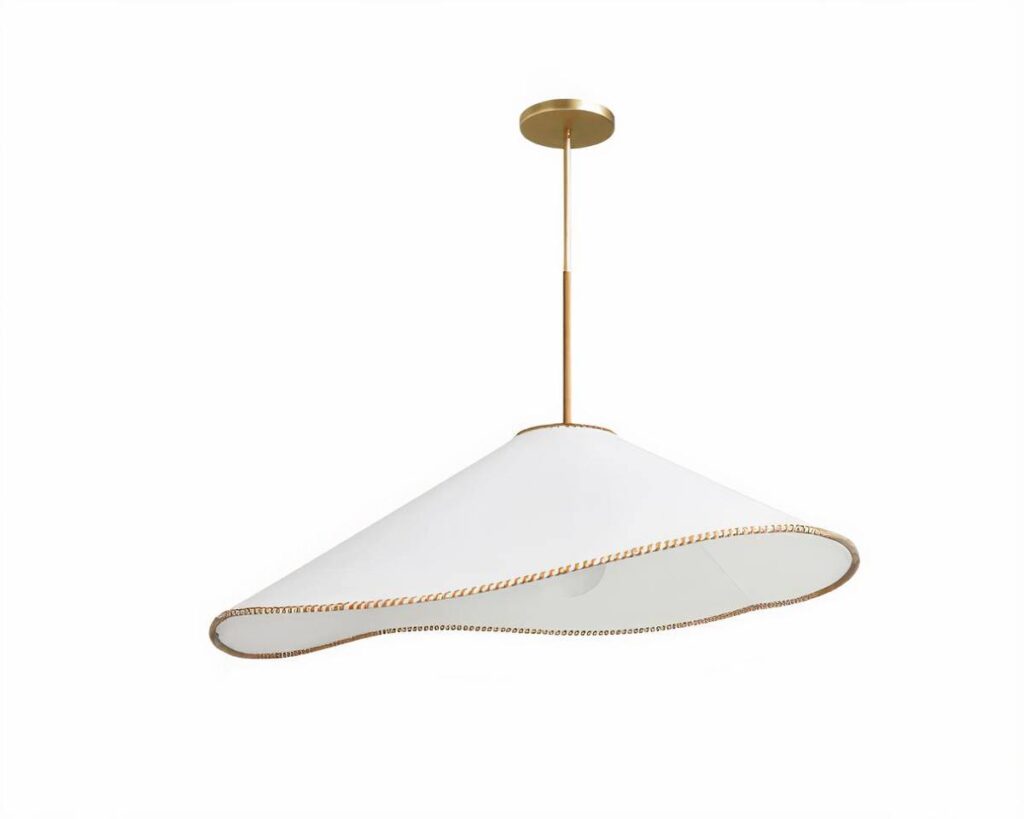 Suspension tissu LED style japonais décoratif sur fond blanc